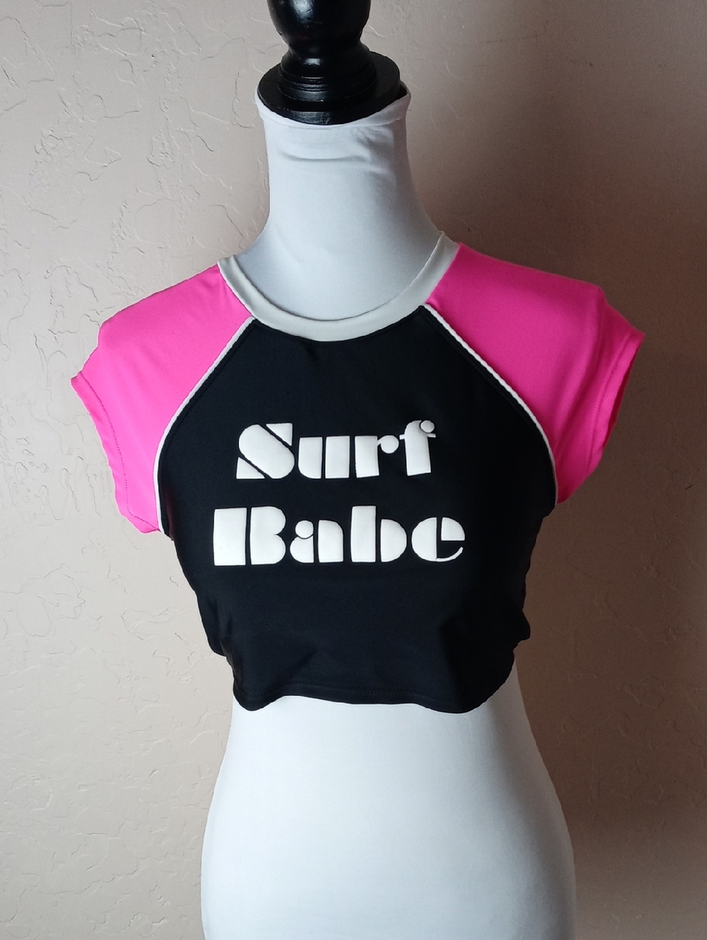OP Surf Babe Colorblock Crop Top - Black & Pink